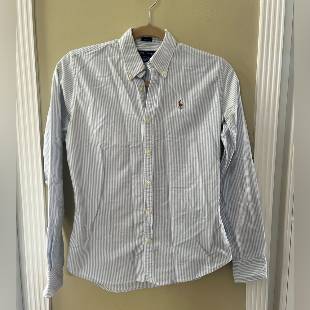 Ralph Lauren Oxford blue and white stripe button down